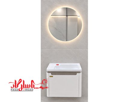 کابینت PVC برند گلکسی کد ۱۲۱۸ با سنگ کورین ۵۷×۳۷ کابینت روشویی گلکسی ۱۲۱۸ با بدنه ضدآب و رویه کورین ست کابینت گلکسی کد ۱۲۱۸ با صفحه کورین ۵۷×۳۷